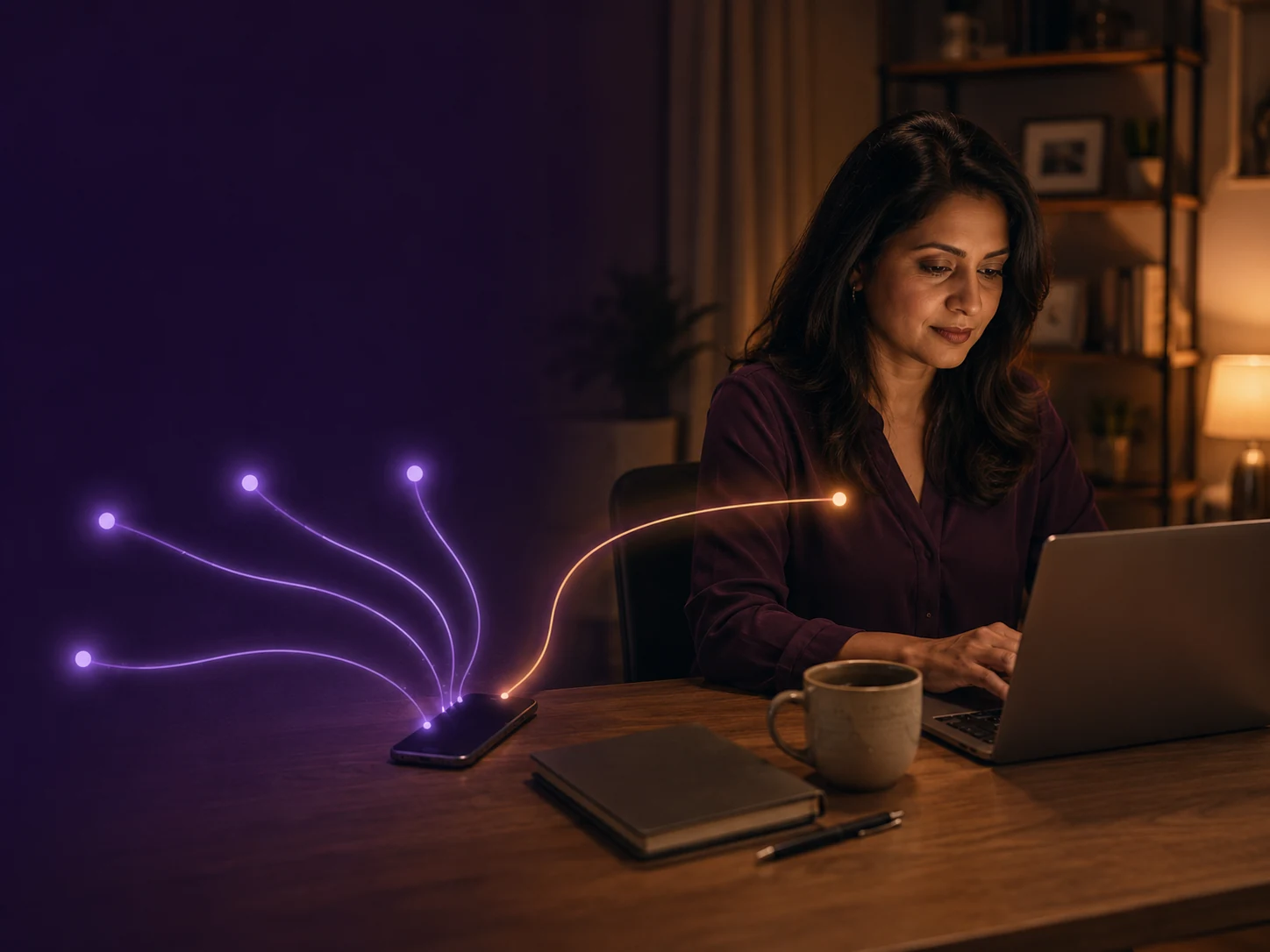 A woman reviewing a calendar while Cocoon respects protected time and real availability