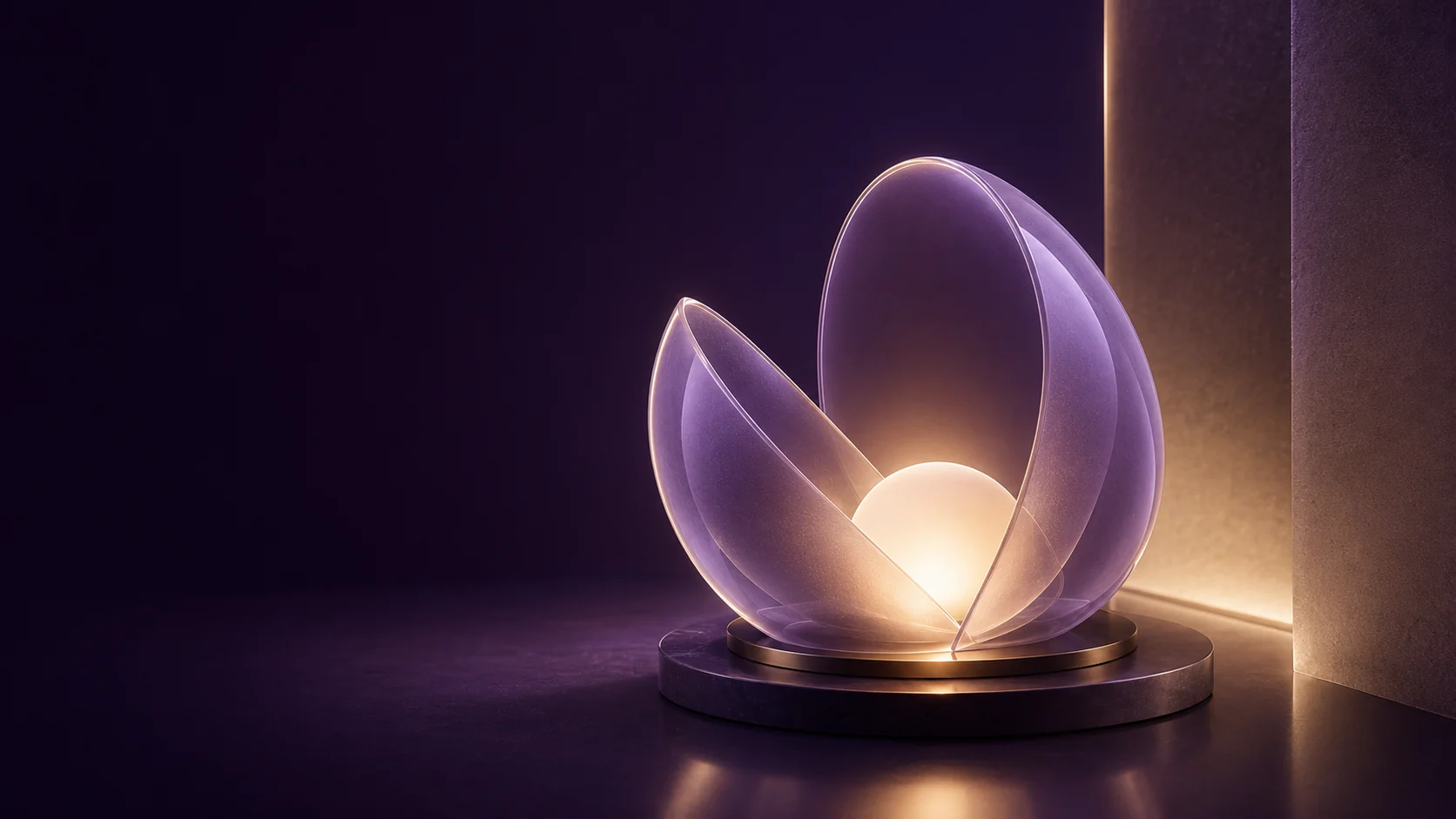 A premium Cocoon founder access visual with a warm protected core inside translucent lavender forms