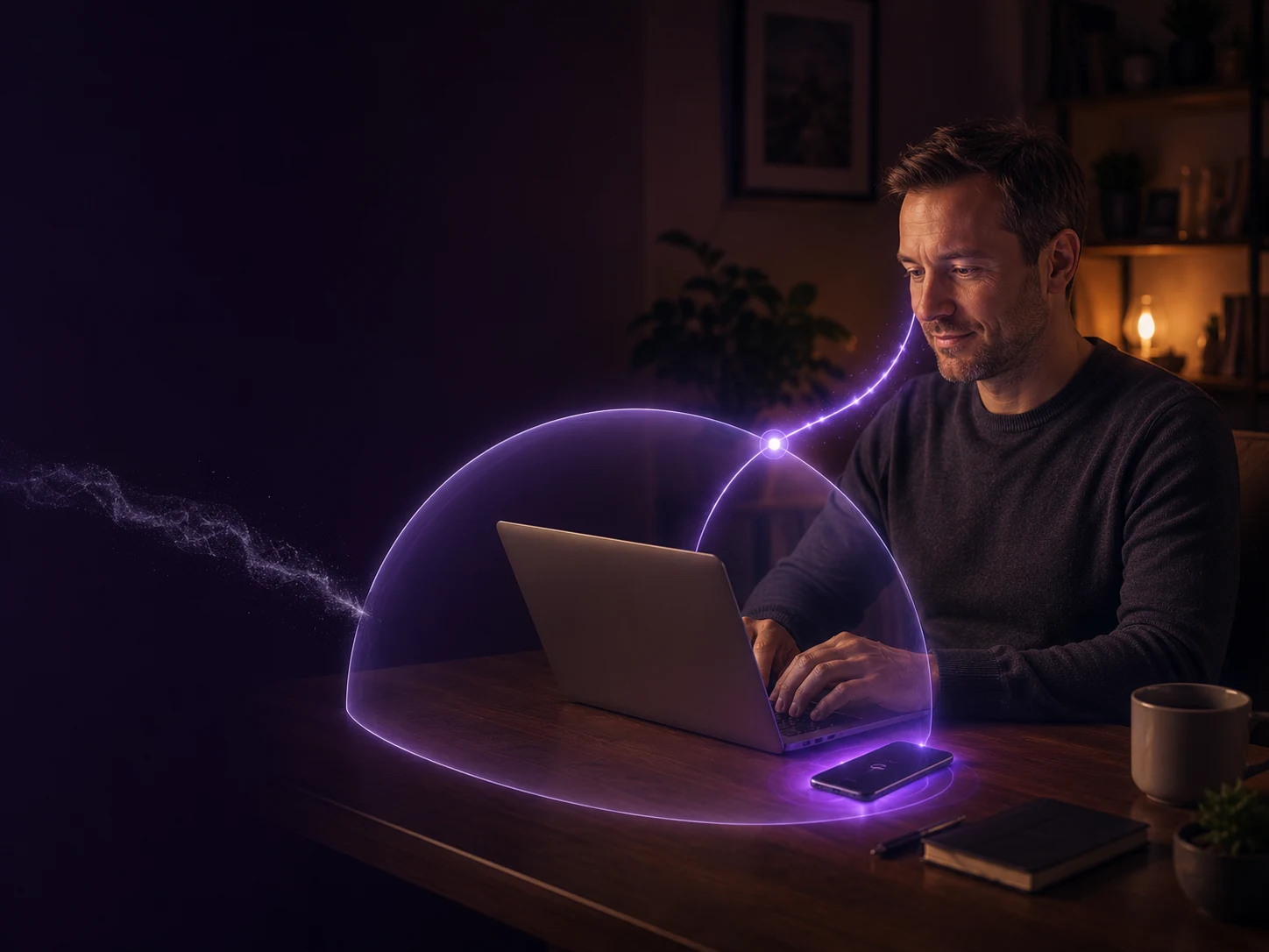 A protected laptop and phone inside a controlled Cocoon security boundary.