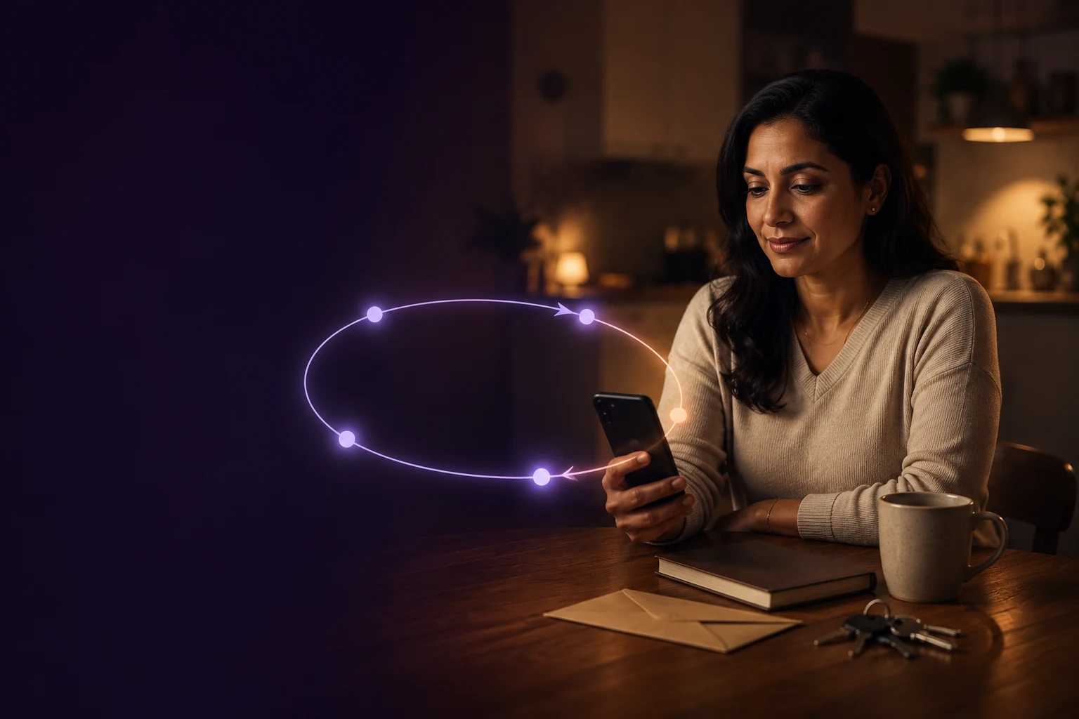 A completed interaction loop returns visibly to the user for review and control.